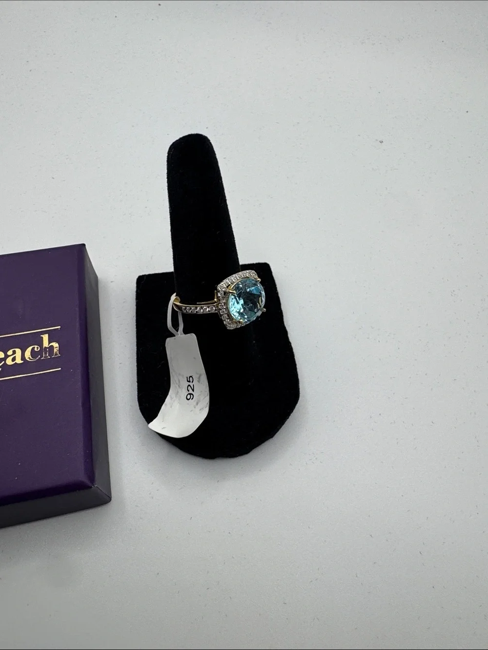 PalmBeach Jewelry Gold-Tone Ring with Aqua Blue Cushion Center